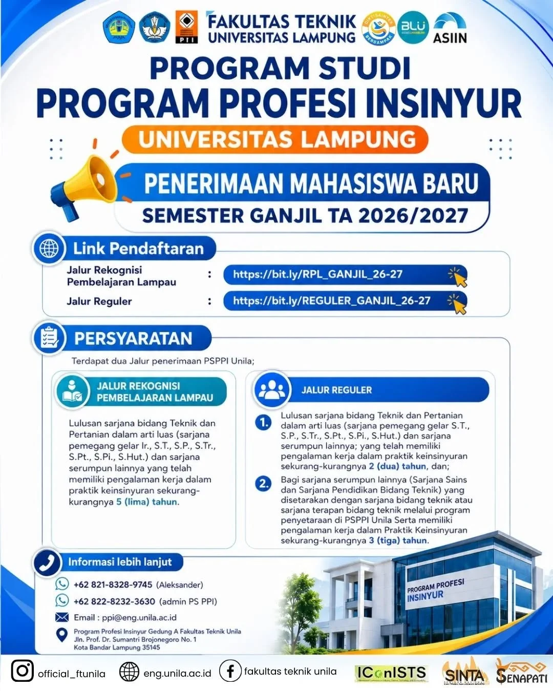 Penerimaan Mahasiswa Baru Program Studi Program Profesi Insinyur (PPI) Universitas Lampung Semester Ganjil TA 2026/2027